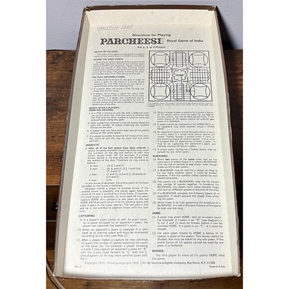 Vintage 1975 Parcheesi Board Game Selchow & Righter Royal Game of India Complete - Picture 9 of 10